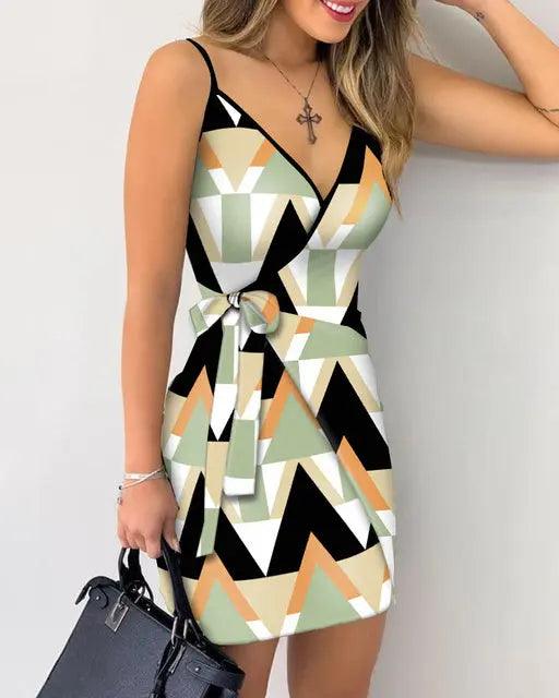 Bodycon V Neck Tropical Print  Dresses Motohoo