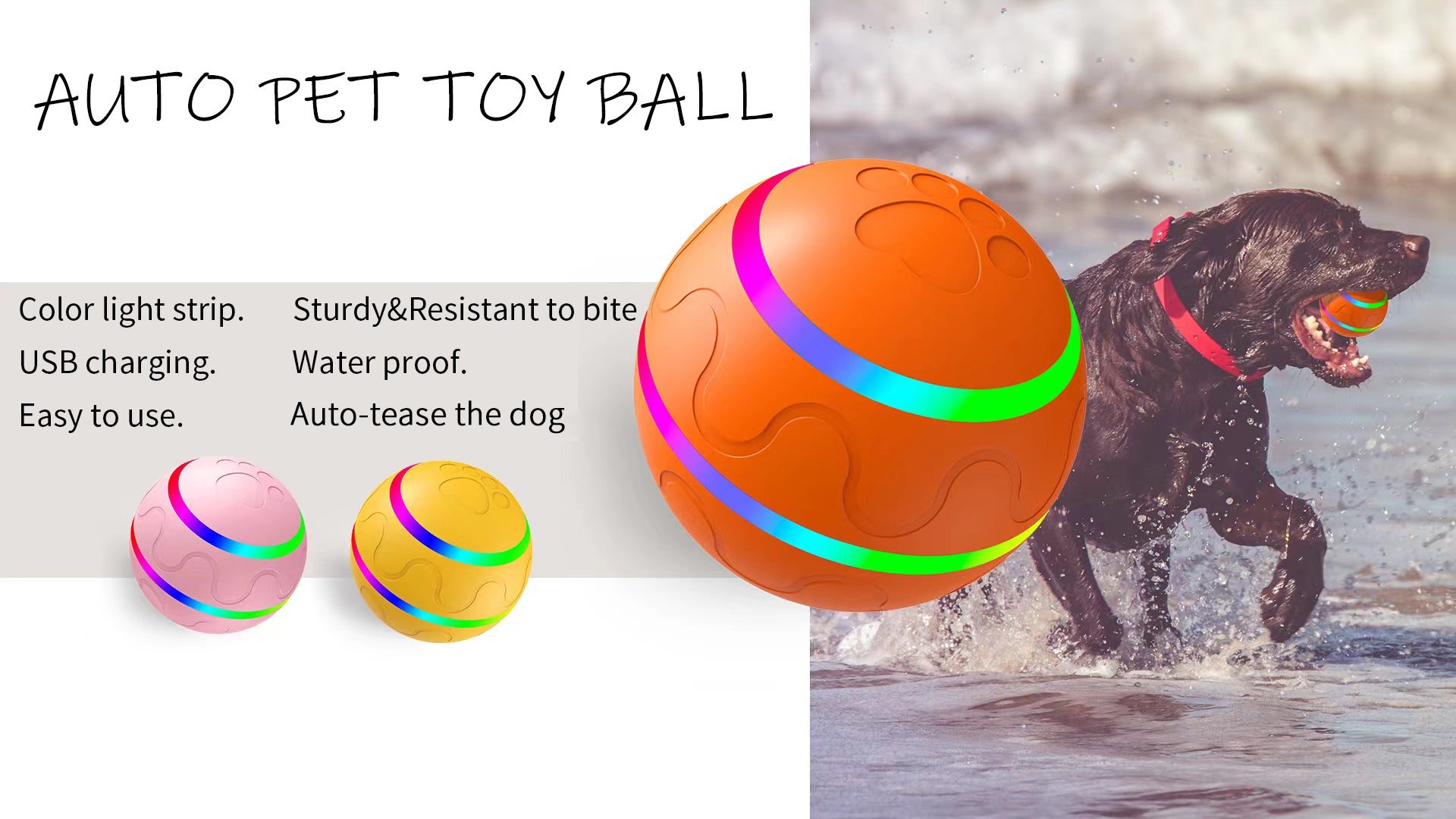 Smart Interactive Dog Wicked Ball Toy Light up LED Dog Ball Puppy Indoor waterproof Bite Resistant Glowing Cat Dog Accessories Motohoo