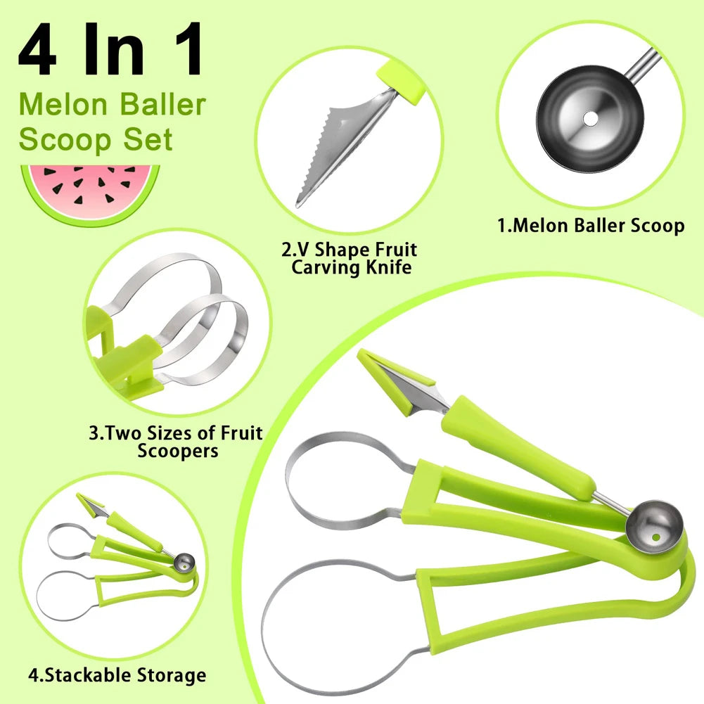 4 in 1 Melon Cutter Scoop Fruit Carving Knife Fruit Cutter Dig Pulp Separator Motohoo