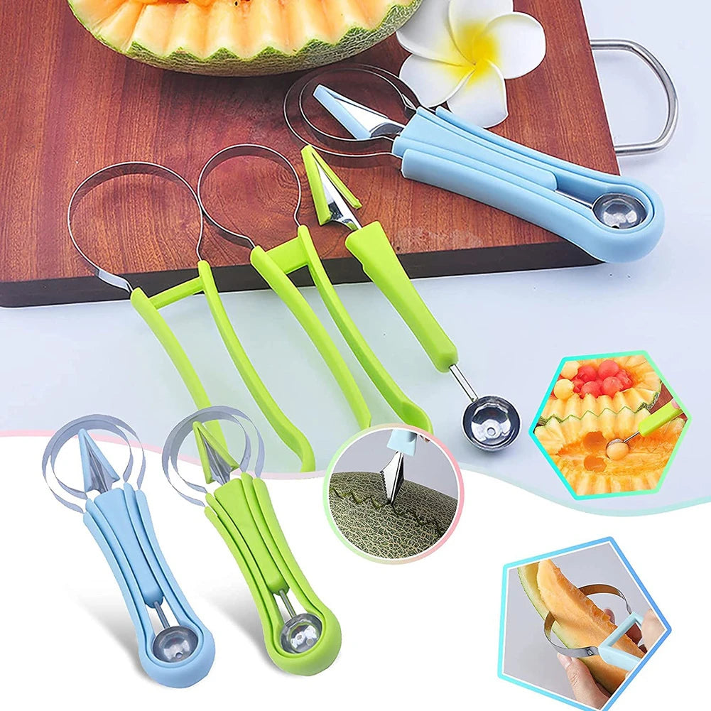 4 in 1 Melon Cutter Scoop Fruit Carving Knife Fruit Cutter Dig Pulp Separator Motohoo