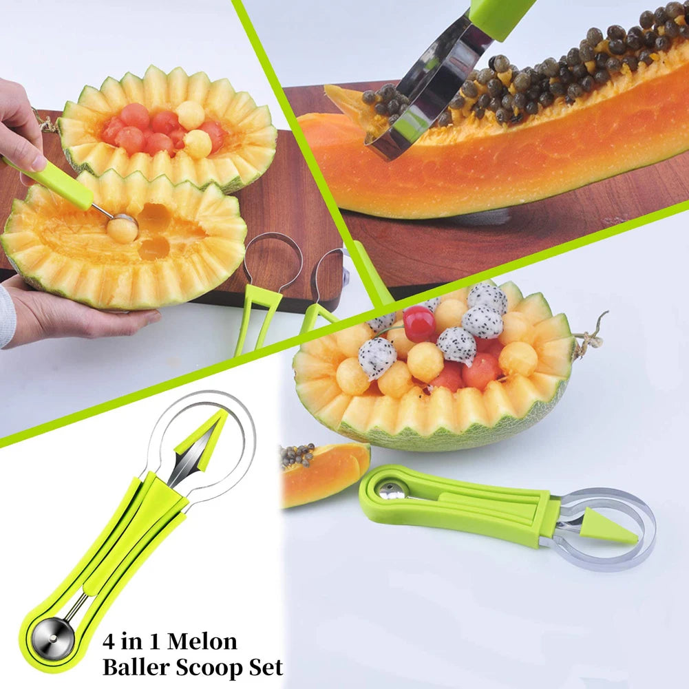 4 in 1 Melon Cutter Scoop Fruit Carving Knife Fruit Cutter Dig Pulp Separator Motohoo