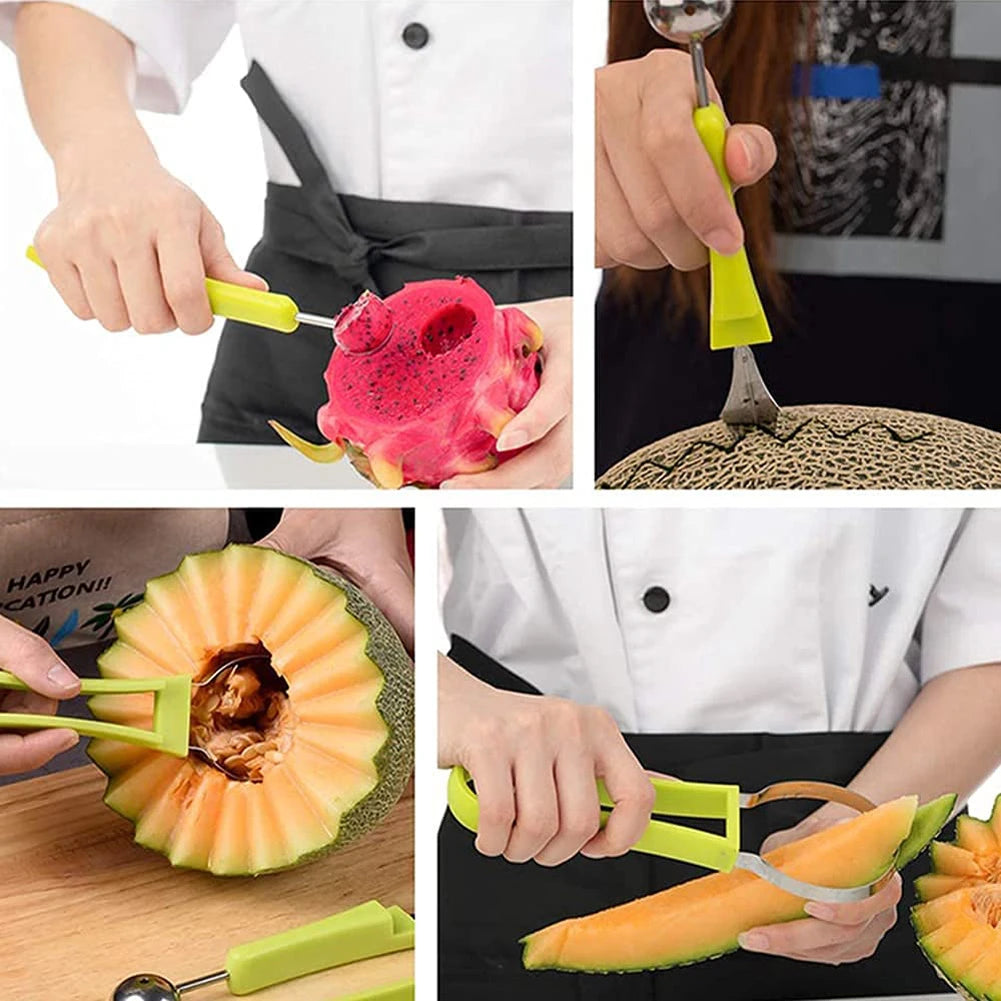 4 in 1 Melon Cutter Scoop Fruit Carving Knife Fruit Cutter Dig Pulp Separator Motohoo